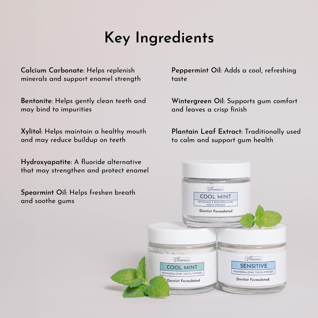 Just Ingredients Remineralizing Tooth Powder - Fluoride-Free, Whitens, Vegan, Clean - 1 oz Whitening