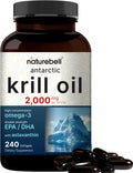 NatureBell Antarctic Krill Oil 2000mg Supplement, 240 Softgels, 3X Strength Natural Source of Omega-3s, EPA 240mg + DHA 160mg + Astaxanthin 800mcg – No Fishy Aftertaste – Mercury Free & Non-GMO