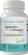 Nature's Trove Melatonin 3mg + L Theanine 200mg – Calm and Relaxation – 120 Kosher Vegetarian Capsules