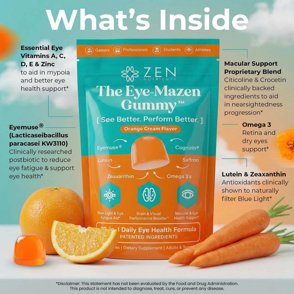 The Eye-Mazen Gummy Eye Vitamins for Vision and Eye Health - Lutein and Zeaxanthin Supplements for Eyes with Omega 3 & Vitamin A - Eye Supplements for Adults, Kids & Seniors