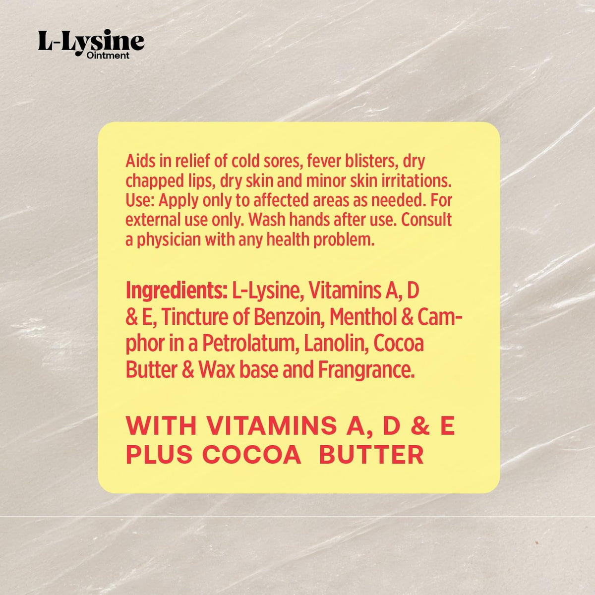 Basic Brands - L-Lysine Ointment - 0.875 oz - Lysine Cold Sore Treatment and Blister Relief - Soothes Chapped Lips and Dry Skin – 2-Pack