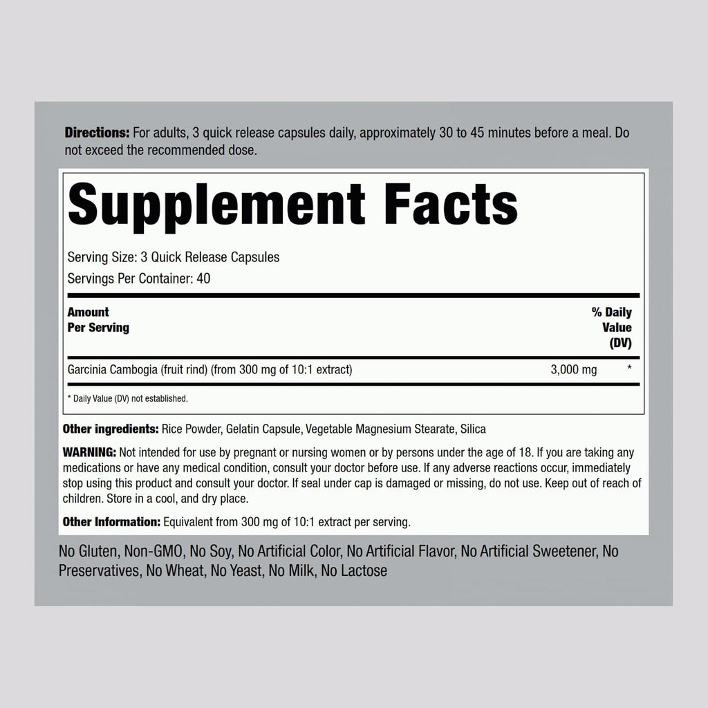 Piping Rock Garcinia Cambogia Extract Capsules | 120 Count | Concentrated Pills | Non-GMO, Gluten Free Supplement