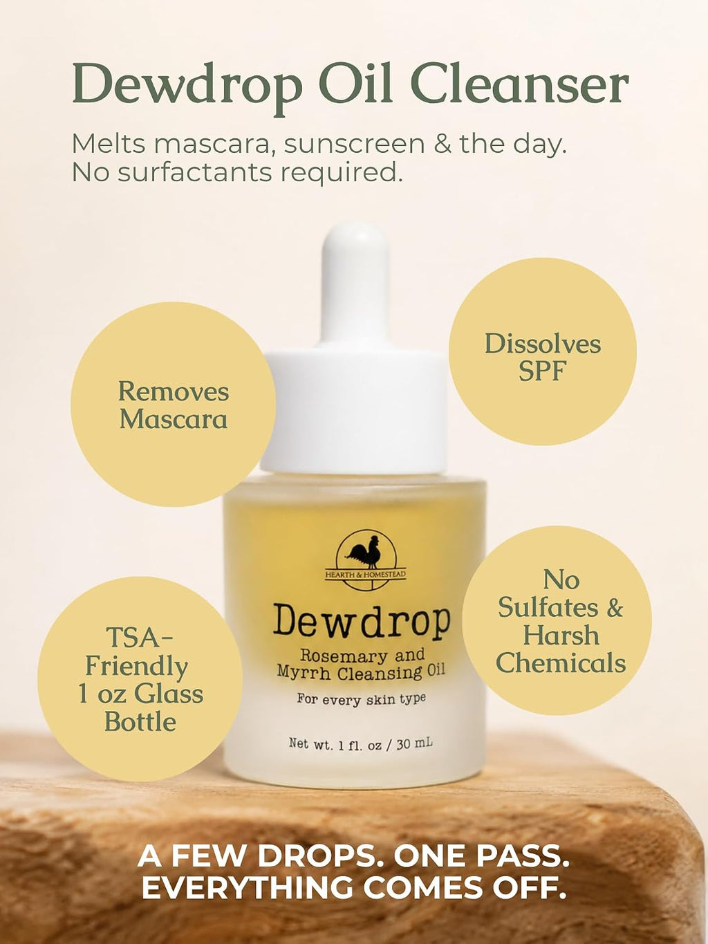 Hearth & Homestead Dewdrop Oil Cleanser - Gentle Makeup Remover, 1oz