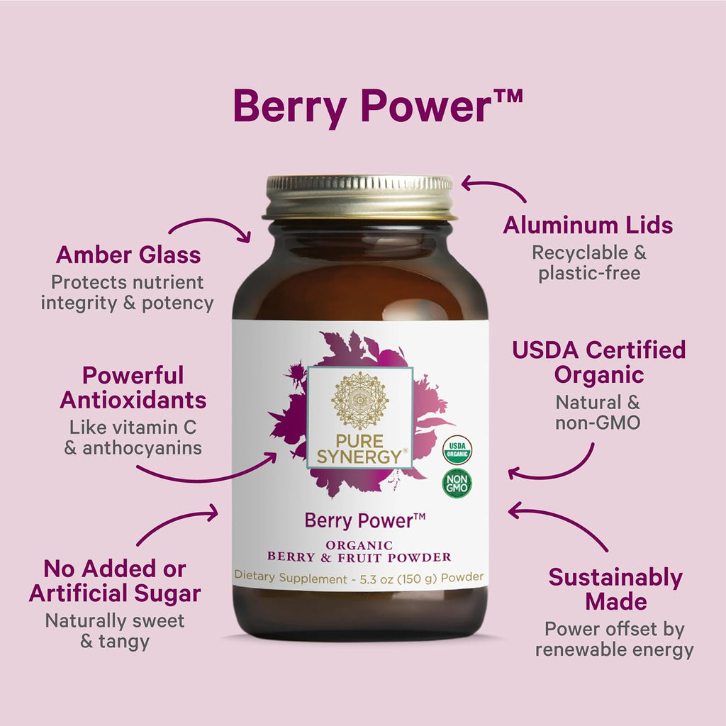 PURE SYNERGY Berry Power | Organic Berry and Fruit Powder | Antioxidant Supplement with Organic Acai, Acerola, and Wild Blueberry | for Healthy Aging, Immune, and Skin Support (5.3 oz Powder)