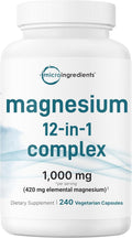 Micro Ingredients 12‑in‑1 Magnesium Complex 1000 mg, 240 Capsules – Magnesium Glycinate, Citrate, Taurate, Malate & More – High Absorption Formula for Men & Women – Chelated & Purified