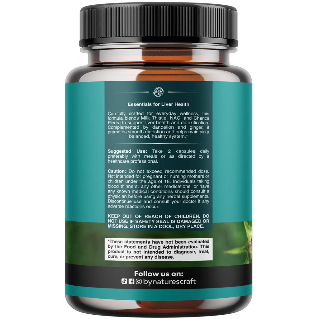 Liver Support NAC Supplement with Milk Thistle for Liver Cleanse Detox & Repair - N Acetyl Cysteine Supplement for Liver Cleanse with Turmeric, Choline, Dandelion & L-Glutathione - 60 Count