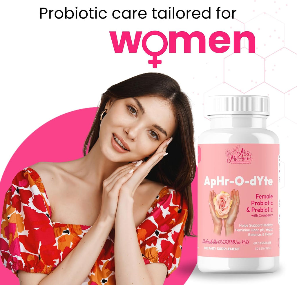 Mila Miamor ApHr-O-dYte Women’s Probiotic and Prebiotic with Cranberry - Gluten-Free, Non-GMO Supplement for Feminine Health, pH Balance, Odor Control, Urinary Tract - 60 Capsules