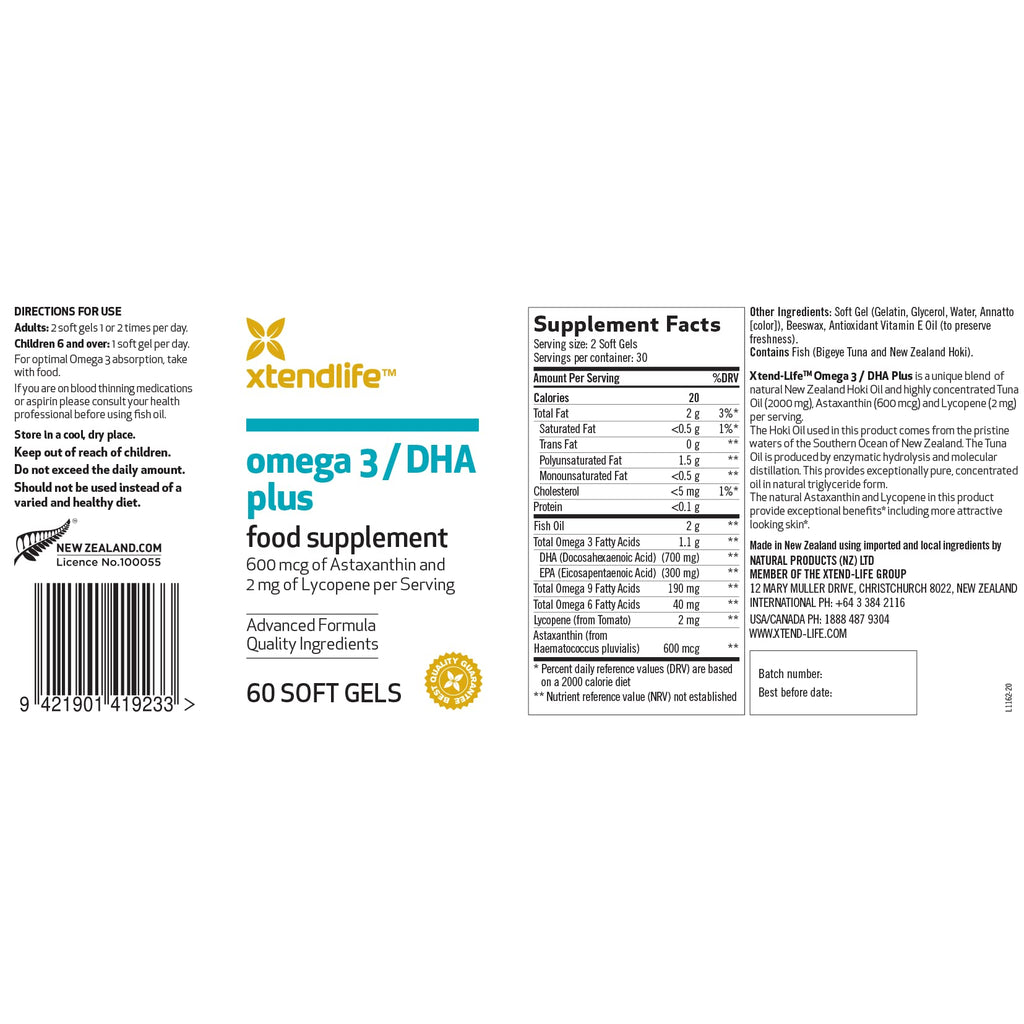 Xtendlife Omega 3 QH Fish Oil + CoQ10 for Heart, Brain, Joint & Skin-1100mg Omega - 3 with DHA, EPA, Ubiquinol, Astaxanthin & Lycopene - 1 Month Supply (60 Count)