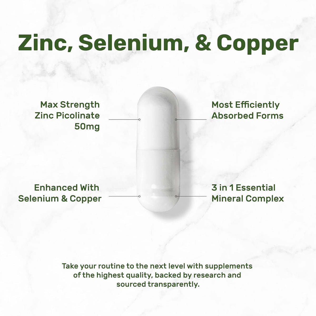 Zinc Picolinate 50mg with Copper & Selenium, 240 Capsules | 3-in-1 High Absorption Mineral Complex | Chelated Zinc Supplement for Immune Support* | 8 Month Supply