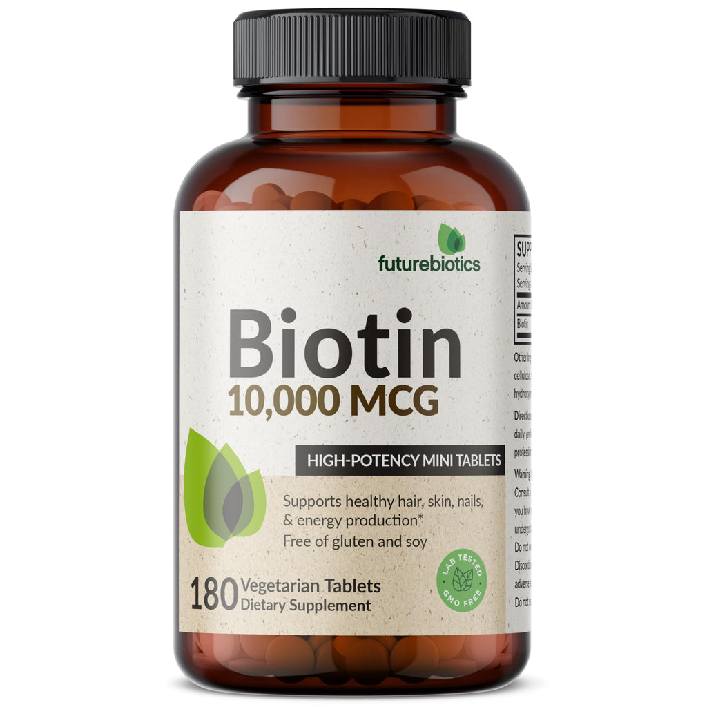 Futurebiotics Biotin 10,000 MCG High Potency Tablets Supports Healthy Hair, Skin & Nails & Energy Production, Non-GMO, 180 Vegetarian Tablets