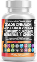 Clean Nutraceuticals Ceylon Cinnamon Capsules + Berberine Turmeric Apple Cider Vinegar Ginseng Bitter Melon (Karela) Gymnema Milk Thistle Fenugreek Supplement Pills Powder for Men & Women