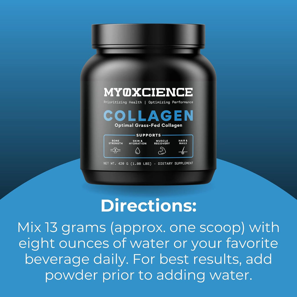 MYOXCIENCE Optimal Grass-Fed Collagen Powder | Bovine Collagen Peptides | Supports Collagen Production, Joint Health, Skin Elasticity, and More (30 Servings)