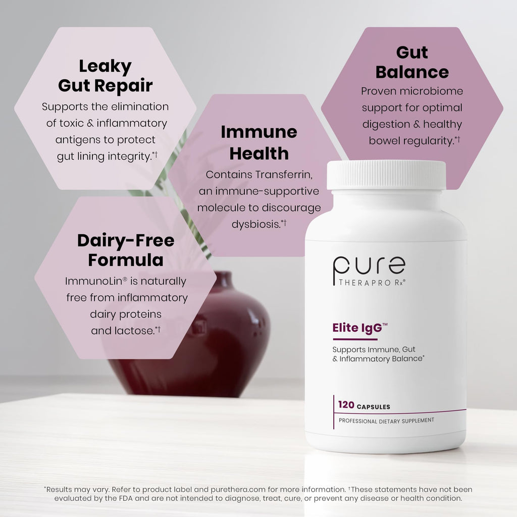Pure Therapro Rx Elite IgG Immunoglobulin Supplement, 120 Caps - Gut Health & Immune Support, 1100 mg IgG, IGA & IgM, Sunflower Lecithin | Dairy & Gluten Free Colostrum Supplement Alternative