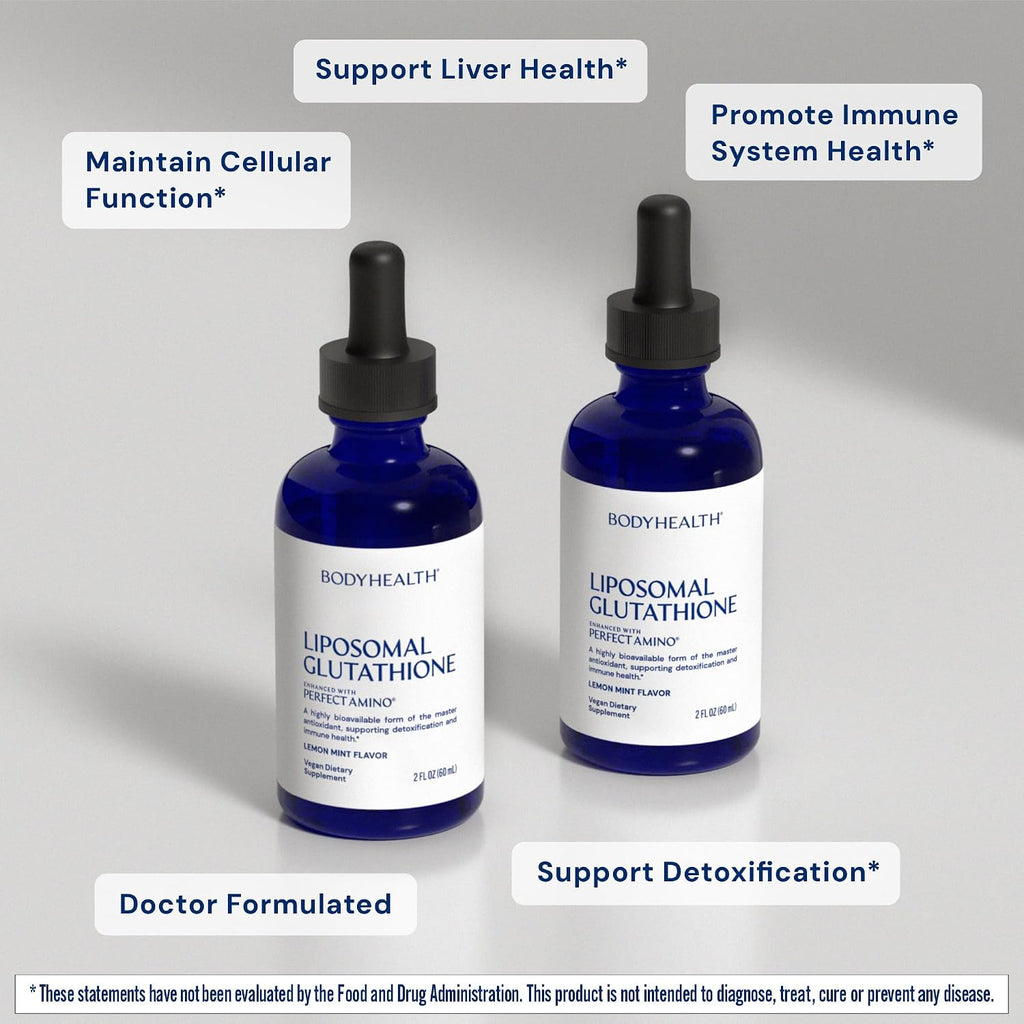 BodyHealth Liposomal L-Glutathione 100 mg – Lemon Mint Flavor | Supports Detox, Liver & Immune Health | Vegan, Non-GMO, Gluten-Free - 2 FL OZ (60 mL)