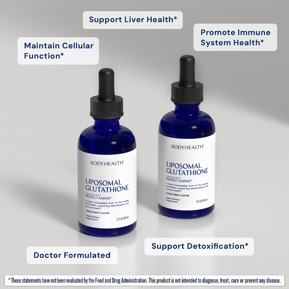 BodyHealth Liposomal L-Glutathione 100 mg – Lemon Mint Flavor | Supports Detox, Liver & Immune Health | Vegan, Non-GMO, Gluten-Free - 2 FL OZ (60 mL)