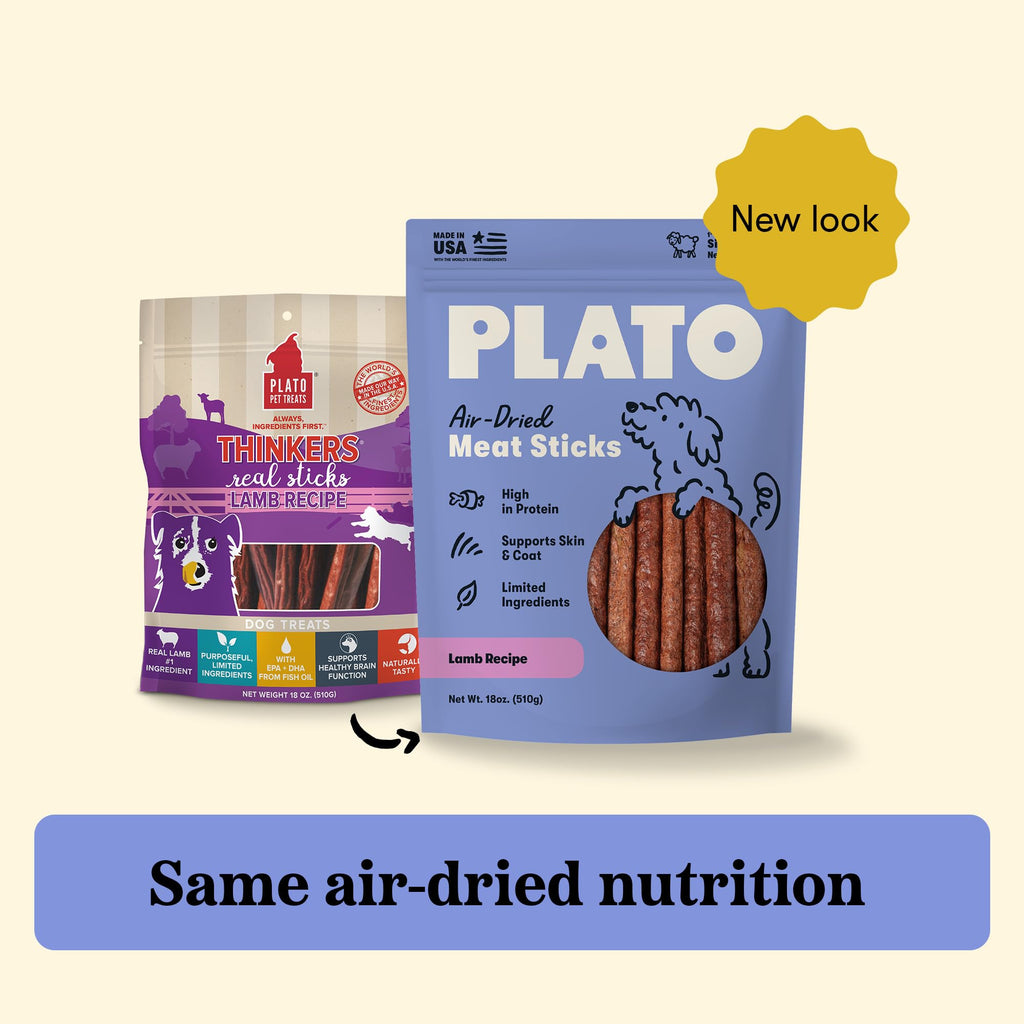 Plato Meat Sticks Salmon Dog Treats, Air-Dried High-Protein Soft Chews with Omega Fish Oil (EPA & DHA), 10 oz