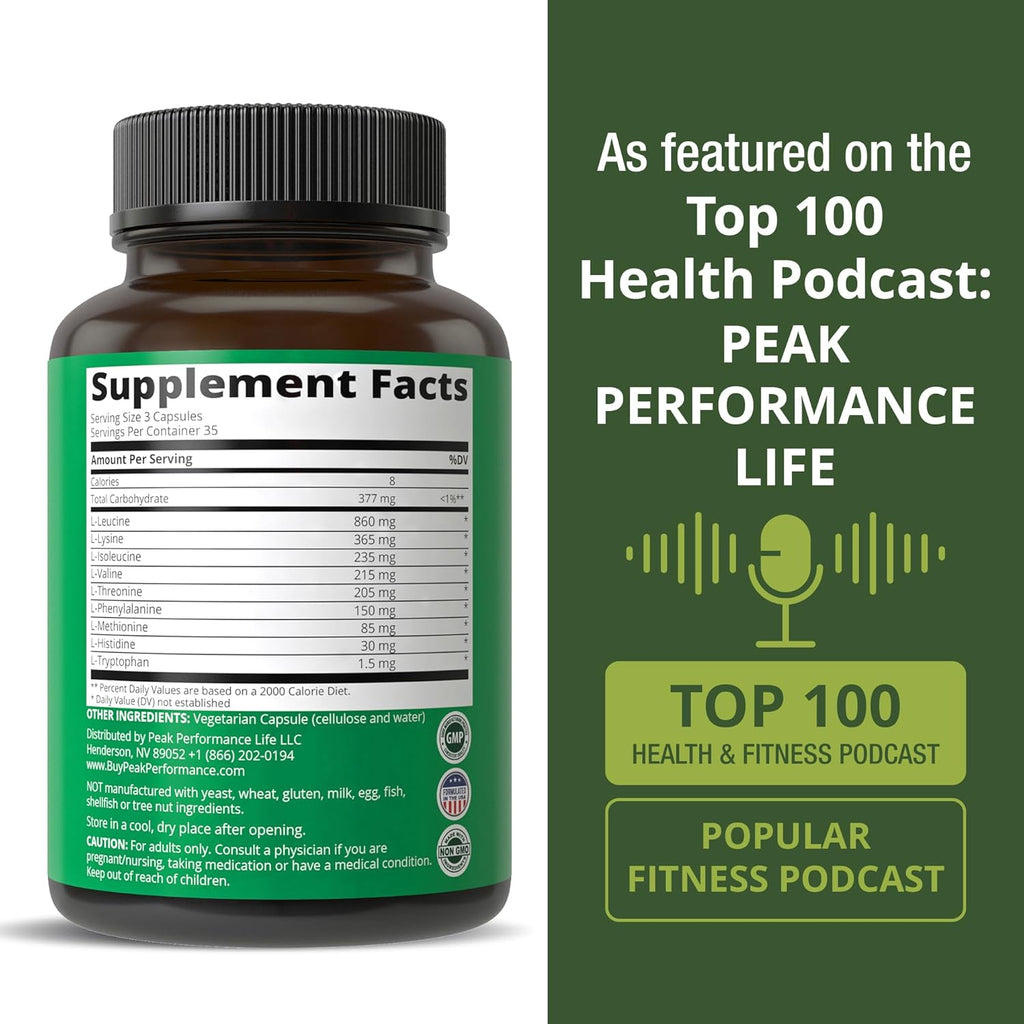 All 9 Essential Amino Acids Supplement. Capsules with 3X More Leucine for Muscle Recovery, Growth. EAA Supplement Better Than BCAA / BCAAS Branched Chain Aminos Acid. USA Tested EAAs for Men + Women