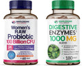 Wholesome Wellness Dr. Formulated Raw Probiotics for Women 100 Billion CFUs + Digestive Enzymes 1000MG Plus Prebiotics & Probiotics Supplement Bundle