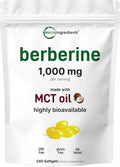 Micro Ingredients Berberine 1000mg with MCT Oil, 240 Softgels | Berberine HCl Supplement | Sourced from Berberis Aristata | Non-GMO, Gluten Free, No Soy