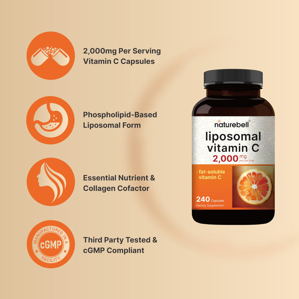 NatureBell Liposomal Vitamin C 2,000mg Per Serving, 240 Capsules | Fat-Soluble Vitamin C – Daily Vitamin Supplement for Men & Women – Non-GMO, Gluten Free