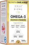 Aqua Biome by Enzymedica Omega 3 Fish Oil Maximum Strength - 120 Softgels | Fish Oil Omega 3 Fatty Acid Supplement for Women & Men, Source of DPA, EPA, & DHA, Heart & Brain Health Support, Gluten Free