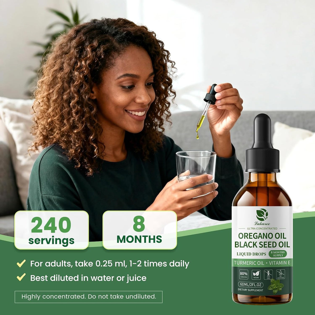 Oil of Oregano Drops with Black Seed Oil, 80% Carvacrol, 8 Month Supply | Immune, Digestive, Detox & Natural Cleanse for Humans*, Undiluted Oregano Oil with Turmeric Oil, Vitamin E & Olive Oil Based