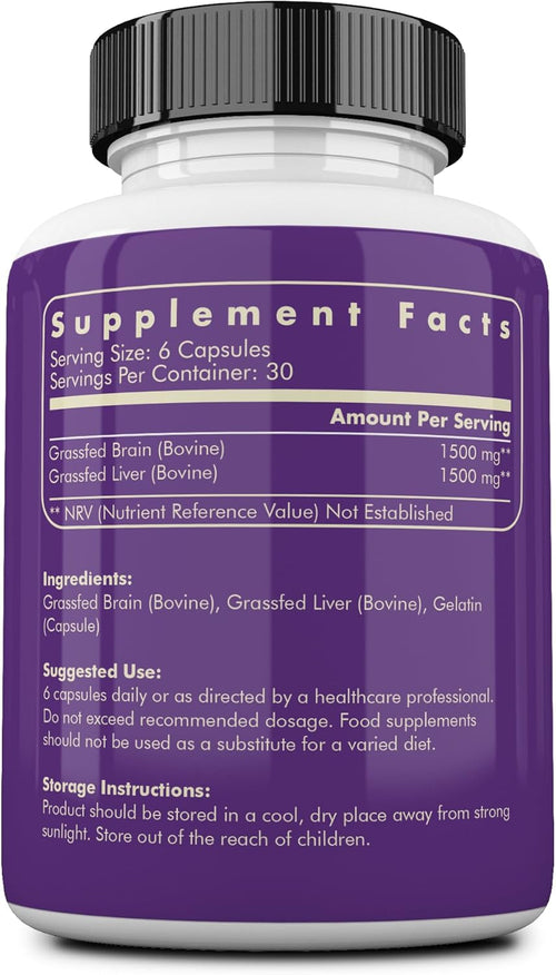 Ancestral Supplements Grass Fed Beef Brain Supplement with Liver, 180 Ct | Whole food brain and liver health formula supports brain function, mood and memory. Grass fed, non-GMO.