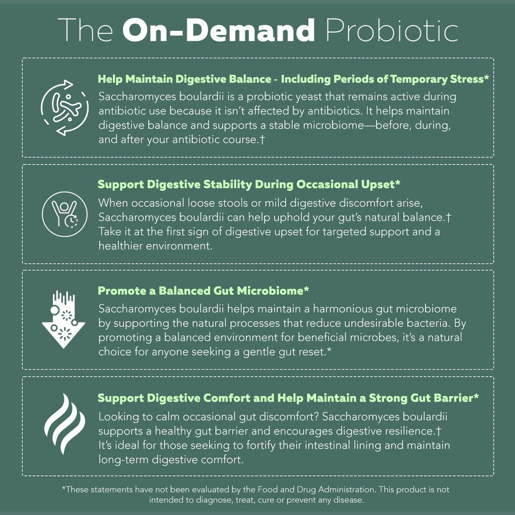 Organic Saccharomyces Boulardii - 10 Billion CFU - Clinically Validated CNCM I-1079 Probiotic Strain - Gut, Digestion & Healthy Bowel Support - First Organic Form of S. Boulardii Probiotic - 60 Count