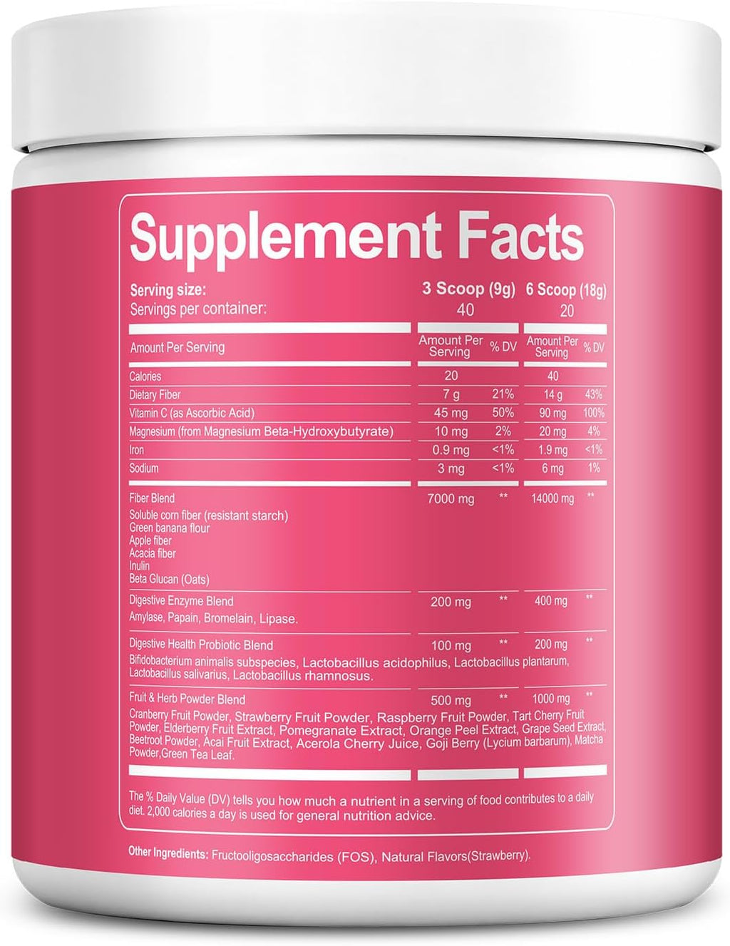 Migcopat Superfood Fiber Powder with Probiotics, Prebiotics, Digestive Enzymes, Vitamin C, Inulin, Magnesium, 14G Fiber Supplement for Digestive Support & Skin Health, Strawberry, 40 Serv.