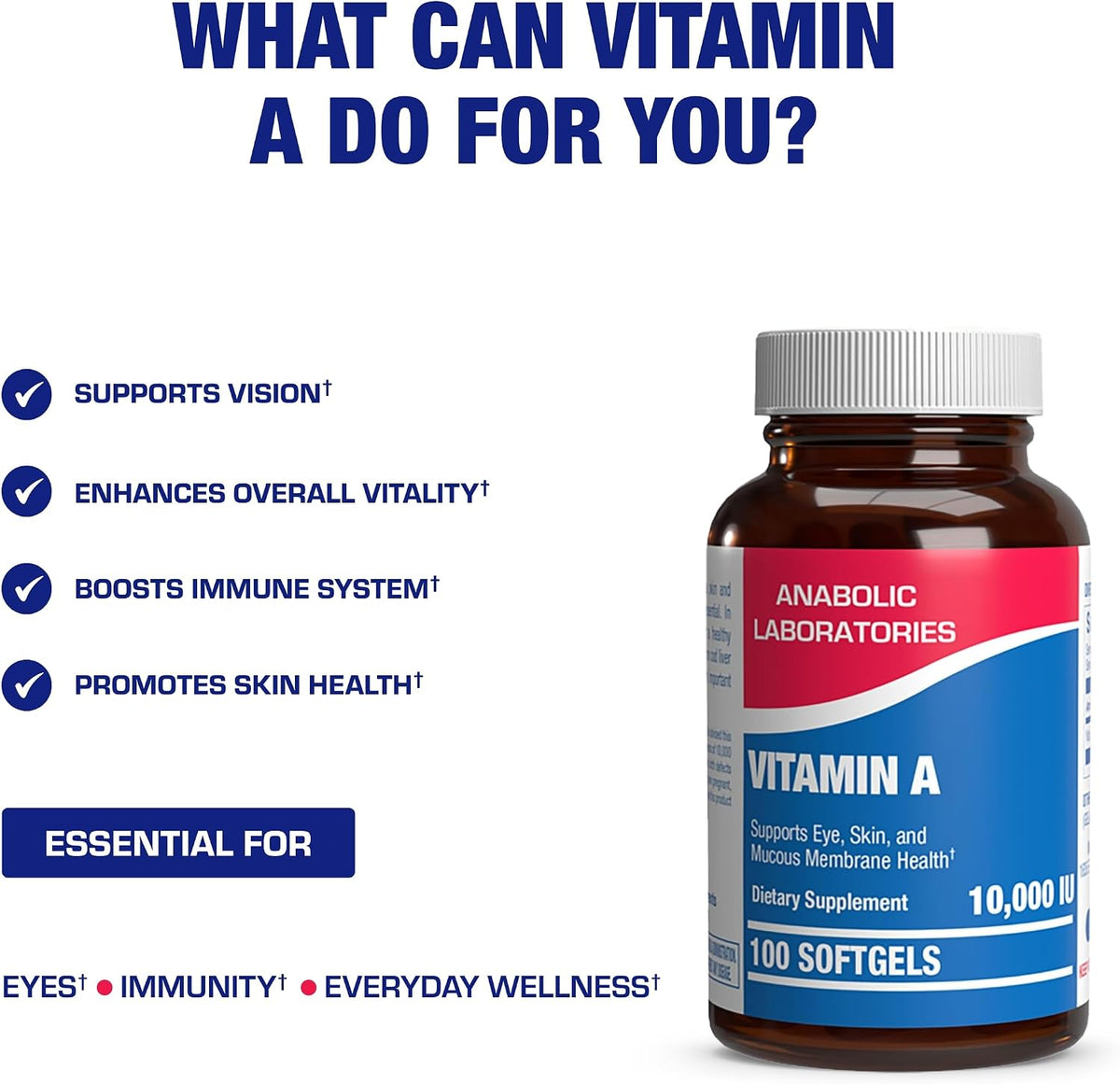 Vitamin A 10000 IU Softgels - Clinical Formula Vitamin A Supplement from Cod Liver Oil with Broad Spectrum Retinoids for Eye Care Vision Support & Reproductive Health - Made in The USA - 100 Servings