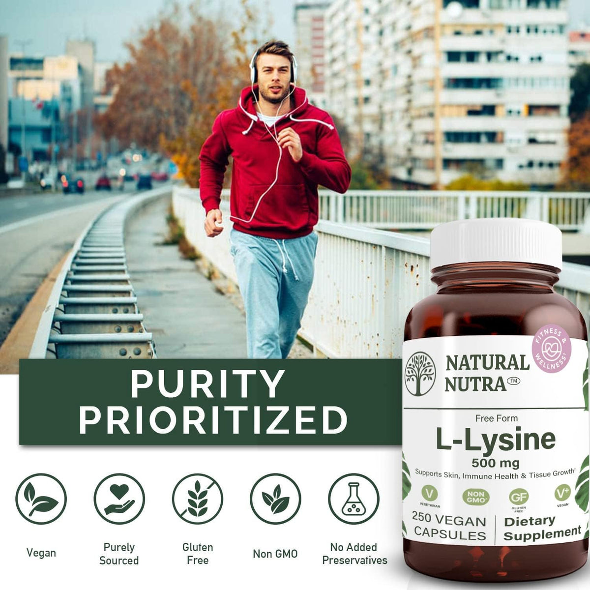 Natural Nutra L Lysine HCl Supplement, Vegan, 500 mg, 250 Capsules | Promotes Bone Health & Growth, Supports Skin Health, Improves Vitamin C Absorption, Improves Calcium Absorption, Non-GMO