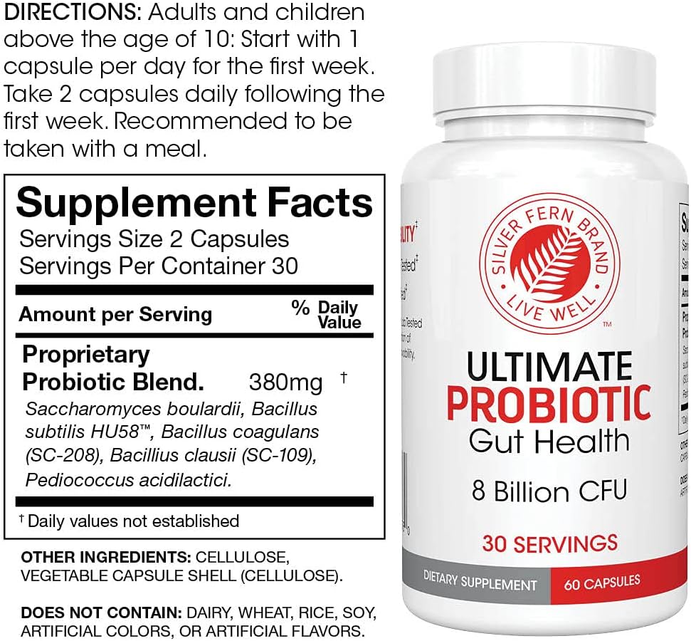 Silver Fern Brand Family Probiotics - Ultimate Adult Probiotic | (1 Bottle = 60 Capsules) Plus Ultimate Children's Probiotic for Kids (1 Bottle = 30 Chewables) Gut-Health Microbiome Support