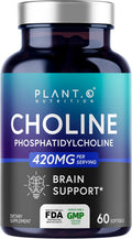 PLANT.O NUTRITION Choline Phosphatidyl Supplement | High Potency 430mg Phospholipid Complex | Promotes Energy, Liver, Brain, & Cognitive Health | 60 Softgels