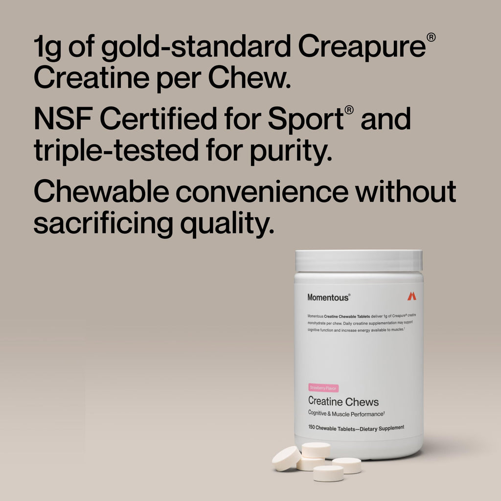 Momentous Creatine Chews - Creatine Monohydrate - Supports Strength, Lean Muscle, & Recovery for Men & Women - NSF Certified for Sport - 150 Chewable Tablets - Lemon Lime