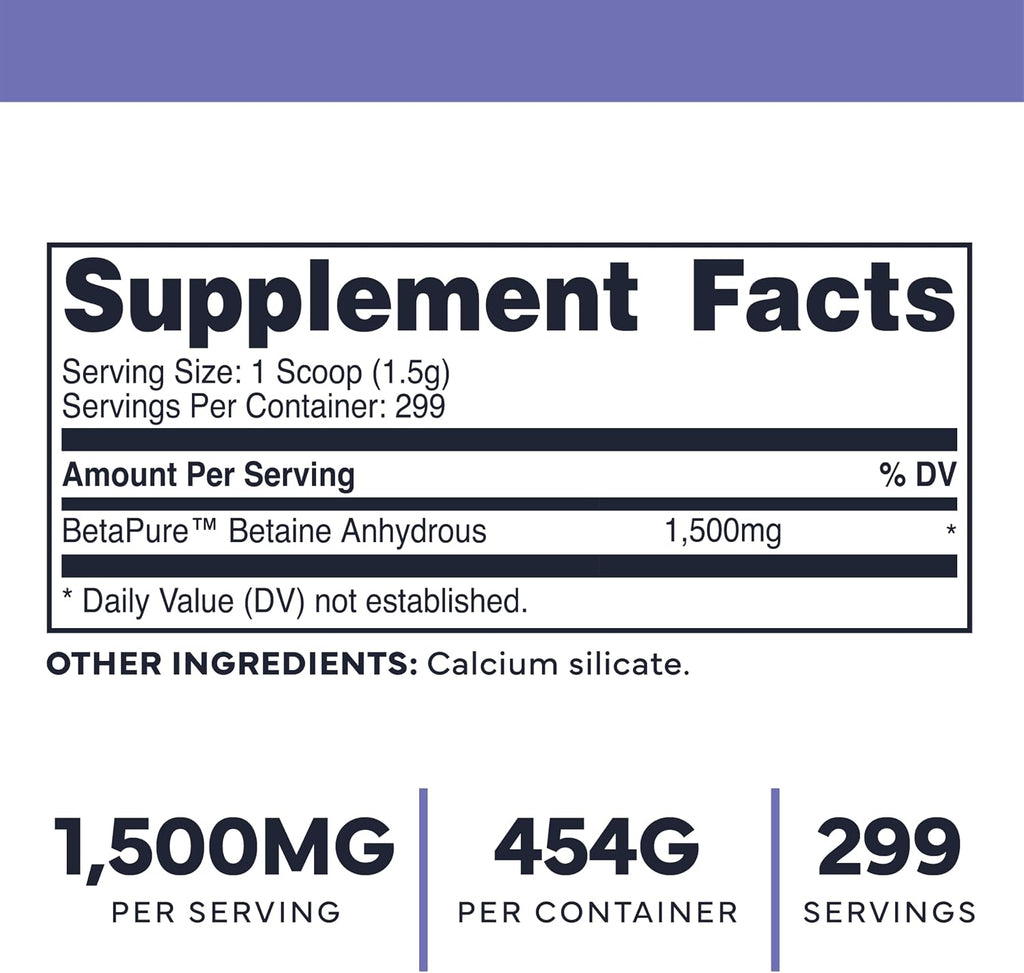 Type Zero Betaine Anhydrous Powder (1 LB) Unflavored, 1,500mg Per Serving | Clean Betaine Anhydrous Supplement, TMG, Trimethylglycine, Keto, GMO-Free