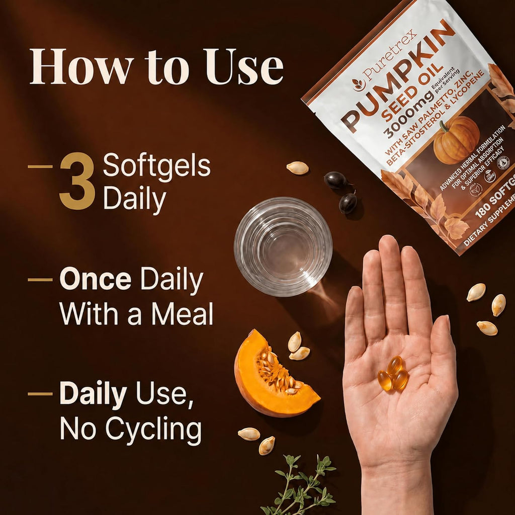 Pumpkin Seed Oil with Saw Palmetto, Beta-Sitosterol, Zinc & BioPerine® – 180 Vegan Softgels | Prostate & Hair Growth Support | DHT Blocker | Urinary & Bladder Health | Cold-Pressed