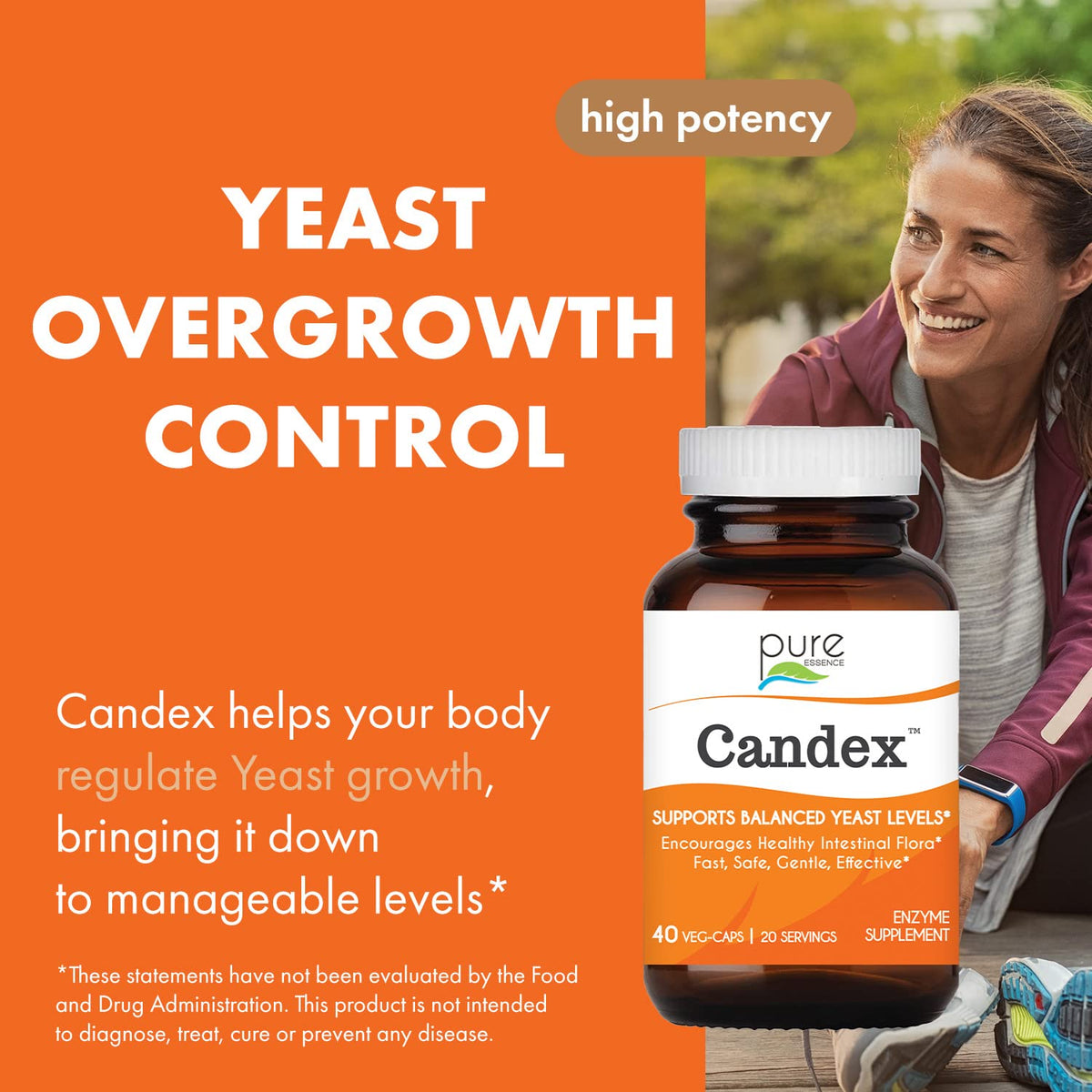 Pure Essence Candex Supplement - Yeast Overgrowth Supplement with Digestive Enzymes, Yeast Infection Probiotic Treatment for Men and Women - 120 Capsules