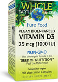 Natural Factors Whole Earth & Sea Vitamin D3 - Dietary Supplement Supports Strong Bones & Joints - Aids Calcium Absorption - Vegan & Non-GMO - 90 Vegetarian Capsules (90 Servings)