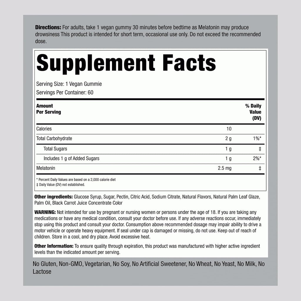 Piping Rock Melatonin Gummies 2.5 mg | 60 Count | Strawberry Flavor Gummy | Vegan, Non-GMO, Gluten Free Supplement