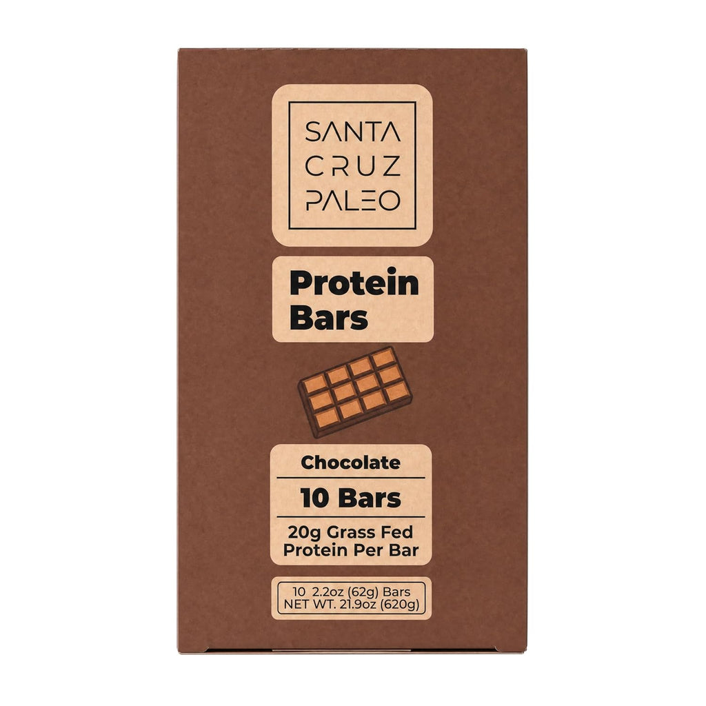 Santa Cruz Paleo Protein Bar – 20g Grass-Fed Whey & Collagen Protein – Wildflower Honey Sweetened, No Seed Oils, High Protein Snack Bar (Chocolate Flavor, Pack of 10)