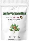 Micro Ingredients Ashwagandha Supplement with Black Pepper | 300 Coconut MCT Oil Softgels | High Potency Root Extract | Better Absorption | Non-GMO