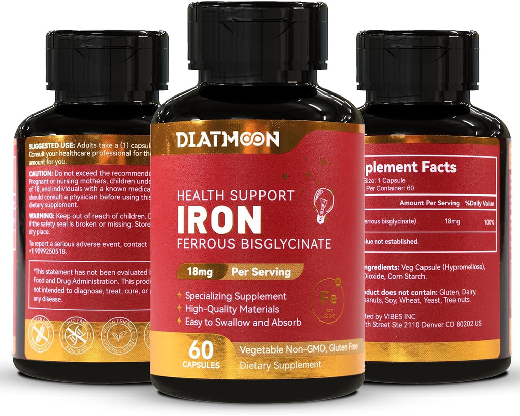 2 Pack Iron Supplement for Women & Men - Highly Absorbable Iron Bisglycinate Capsules for Adults,Vegan, Non-GMO, Gluten-Free, Supports Energy & Overall Wellbeing