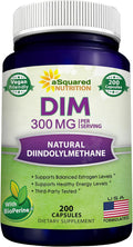 aSquared Nutrition DIM Supplement 300mg Per Serving Plus BioPerine - 200 Veggie Capsules - Diindolylmethane DIM Max Strength Pills to Support Estrogen Metabolism & Balance, Menopause, Hormonal Acne