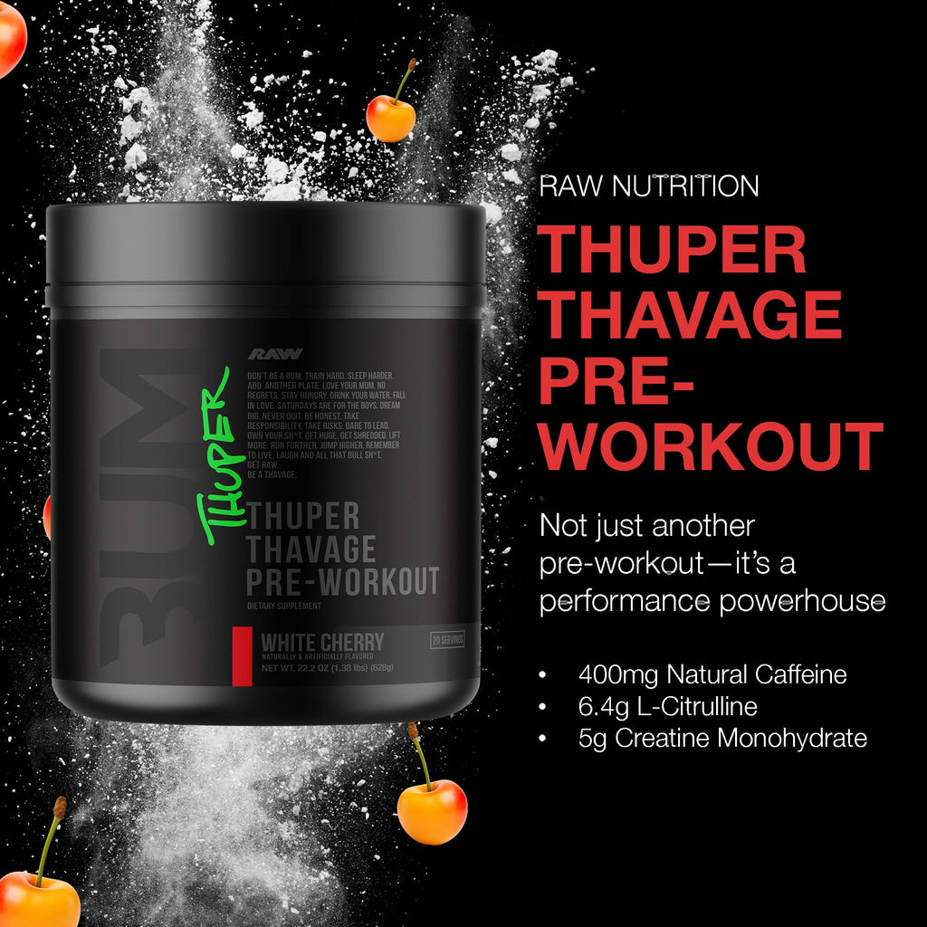 RAW Thuper Thavage Pre Workout Powder - High-Stim Preworkout with Creatine, Beta Alanine, L-Citrulline & Caffeine - Chris Bumstead Gym & Fitness Supplement for Men & Women - Watermelon Grape