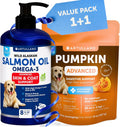 Pumpkin Powder for Dogs + Salmon Oil Bundle - Fiber Supplement for Digestion, Gut Balance & Firm Stool - Omega 3 with EPA & DHA for Skin, Coat, Joint & Allergy Support