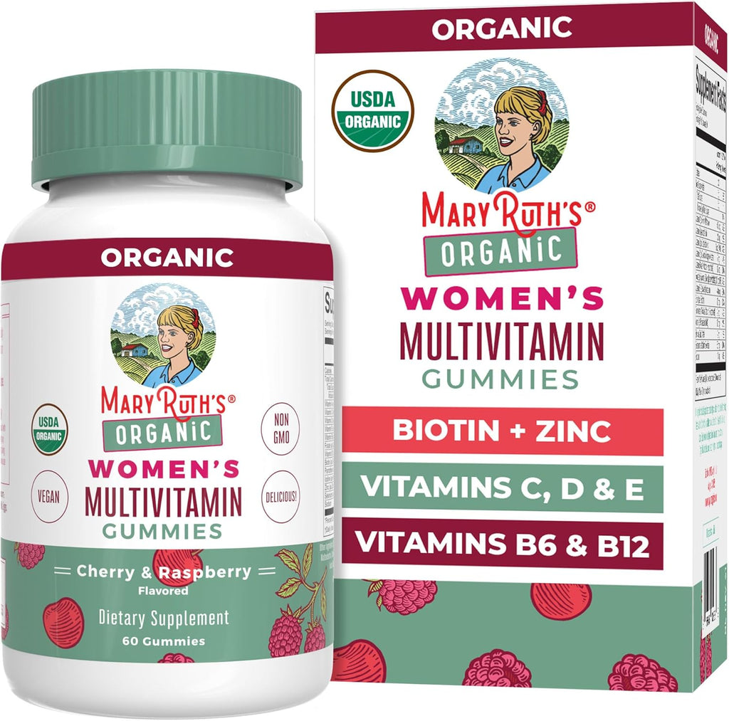 MARYRUTH'S Multivitamin Gummies for Women Ages 14+ | Immune Support | Hair & Skin Health | Reproductive Health | Vitamin A C D E B6 B12 Biotin Zinc Iodine | Organic | Vegan | Non-GMO | 60 Count