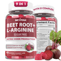 Beet Root Gummies, 9 IN 1 Nitric Oxide Supplements for Men & Women w/ L-Arginine, B1, B2, B3, B5, B6, Folate, B12, Sugar Free Beetroot Gummies for Energy Boost & Circulation, 120 Beet Chews, Vegan