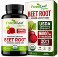 ForestLeaf USDA Organic Beet Root Capsules - Beetroot Supplement 1000mg 20:1 Extract w/Ginger Grape Seed - Support Blood Pressure, Nitric Oxide, Flow, Circulation - Made in USA - 120 Caps
