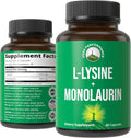 Peak Performance L Lysine 1000mg + Monolaurin 500mg High Potency Supplement for Lips, Skin, & Immune Support - L-Lysine 2-in-1 Bioavailable Supplements for Men and Women - 60 Capsules