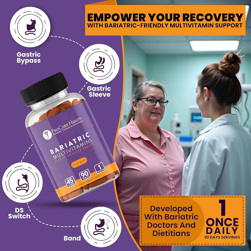 ProCare Health Easy-45 Bariatric Multivitamin | Citrus Grove Tablets | 90ct | Once Daily Tablets for Gastric Bypass Sleeve & Post-Op Support Pills for Sleeve Patients & Sustains Recovery, Easy to Swallow